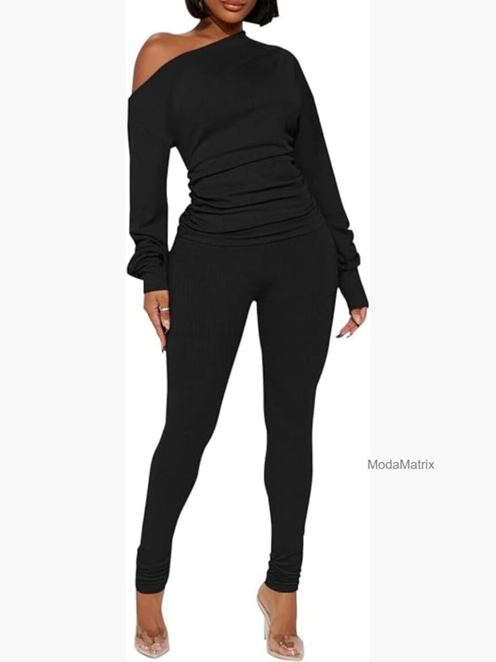 Sexy Off Shoulder 2 Piece Set Ribbed Lounge Wear Tracksuit